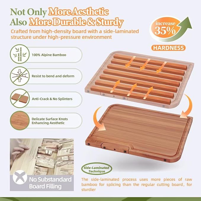 Golf-Fox XL Bamboo Cutting Board - Wood Cutting Board with Stand, Double-Sided: Chopping Board and Charcuterie Board, Kitchen Gift for Home Cooks, For Meat &Fruit