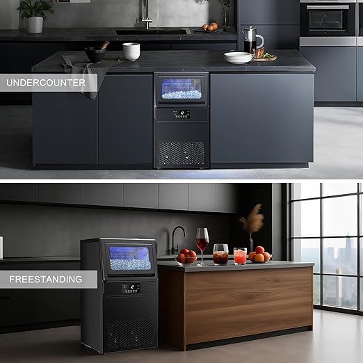 High-Efficiency Commercial Ice Maker: 100 lbs Daily Production, Stainless Steel Under Counter Ice Machine, 25 lbs Ice Storage Capacity, Dual Water Inlet, for Home Commercial Use
