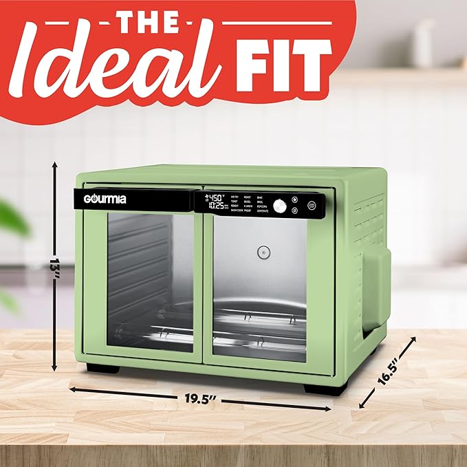 Gourmia French Door Digital Air Fryer Oven - XL 37QT Capacity, 12 Presets, FryForce 360° Tech, Dehydrate, Proof, Slow Cook, Fits 13” Pizza, 1700W, Green