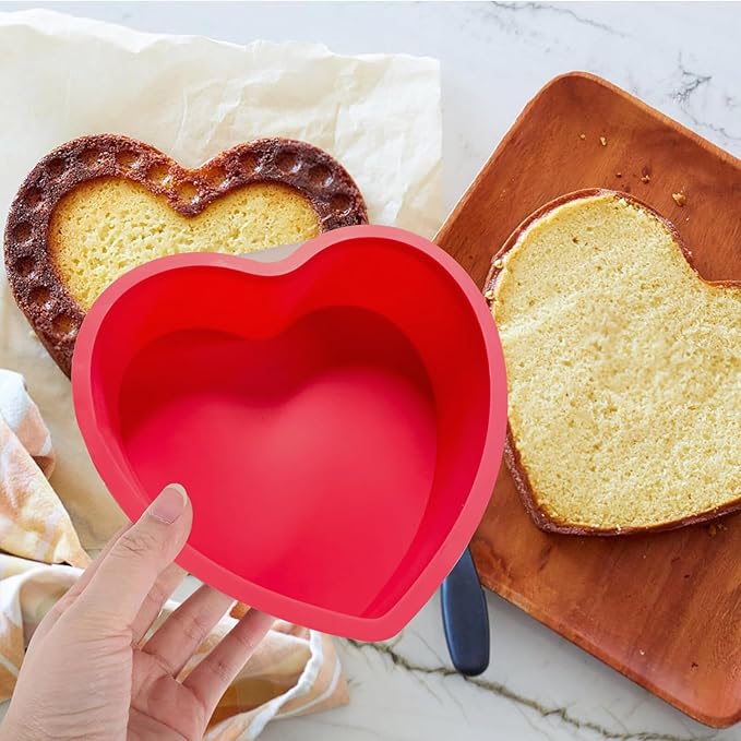 Heart Shaped Cake Pans, 3pcs 8 Inch Silicone Cake Pan for Baking, Heart Molds Silicone Non-Stick Quick Release Suitable, Easy Clean