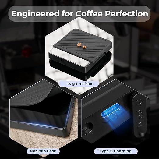 IKAPE Espresso Coffee Scale with Timer, 2kg/0.1g High Precision Digital Scale, 4 Modes (Espresso/Pour Over Brew Ratio), LED Display, Auto-Tare, for Kitchen, Cooking, Espresso, Pour Over Coffee