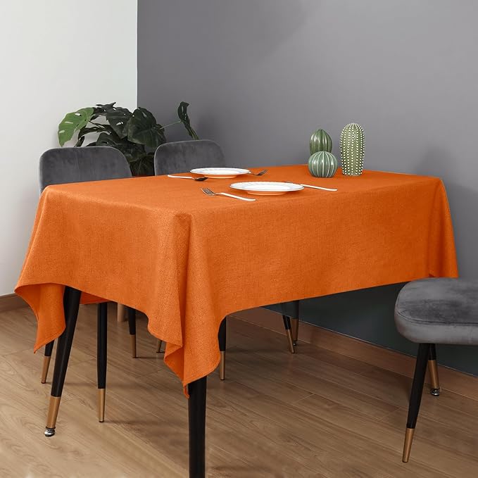 Table Cloth Rectangle Table Cover 55x71 Inches Faux Linen Wrinkle Free and Waterproof Pumpkin Orange Rectangle Tablecloth for Kitchen Dining Party Buffet Wedding