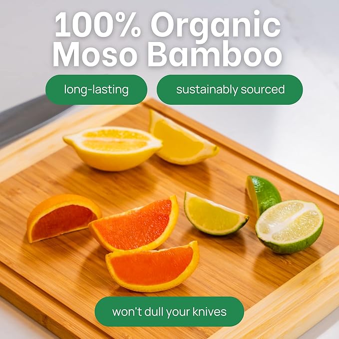 GREENER CHEF 15 Inch Medium Cutting Board with Lifetime Replacements, Bamboo Cutting Boards for Kitchen, Butcher Block, Medium Wooden Chopping Board for Meat, Veggies, Non Toxic Charcuterie Board