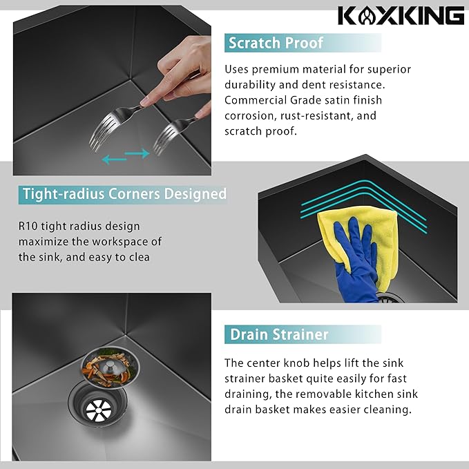 15x20 Inch Black Drop In Bar Sink, 18 Gauge T-304 Stainless Steel Single Bowl Topmount Sink with Grid & Drain, Black for Home/RV/Office