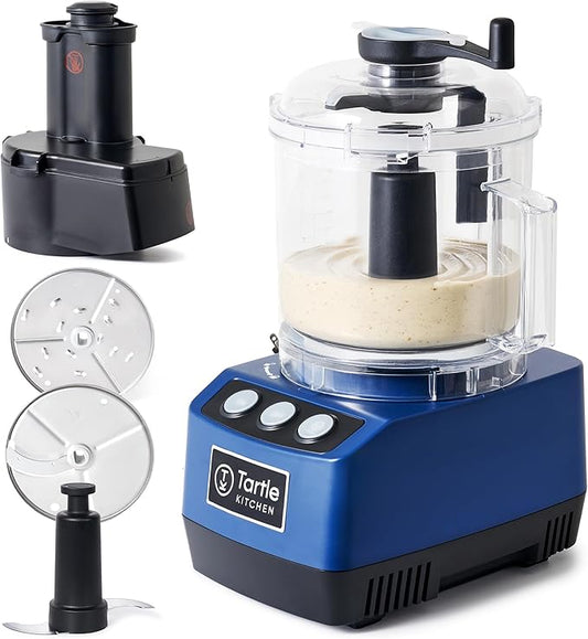 TK Tartle Commercial Food Processor - Heavy-Duty 600W Electric Chopper, Slicer & Shredder w/Flat lid, Continuous Feed, 3L Mixer Bowl & Stainless Steel Blades