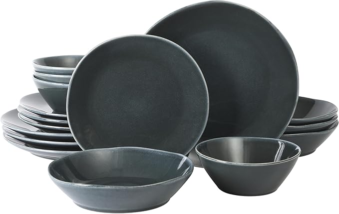 Bloomhouse Montecito Breeze 16 Piece (Service for 4) Double Plates and Bowls Stoneware Reactive Glaze Dinnerware Set - Laguna Dawn
