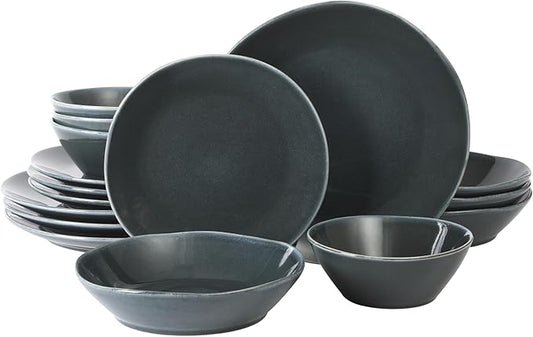 Bloomhouse Montecito Breeze 16 Piece (Service for 4) Double Plates and Bowls Stoneware Reactive Glaze Dinnerware Set - Laguna Dawn
