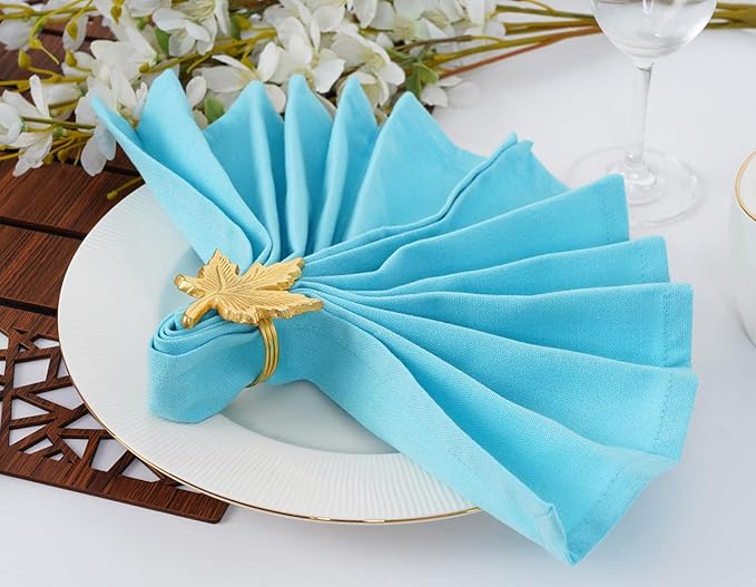 Blue Needles Solid Cloth Napkins Set of 12 Aqua Blue 100% Cotton Dinner Napkins 18x18 inches - Soft, Reusable, Absorbent & Washable Fall Thanksgiving Linen, Ideal for Events, Parties & Everyday Use
