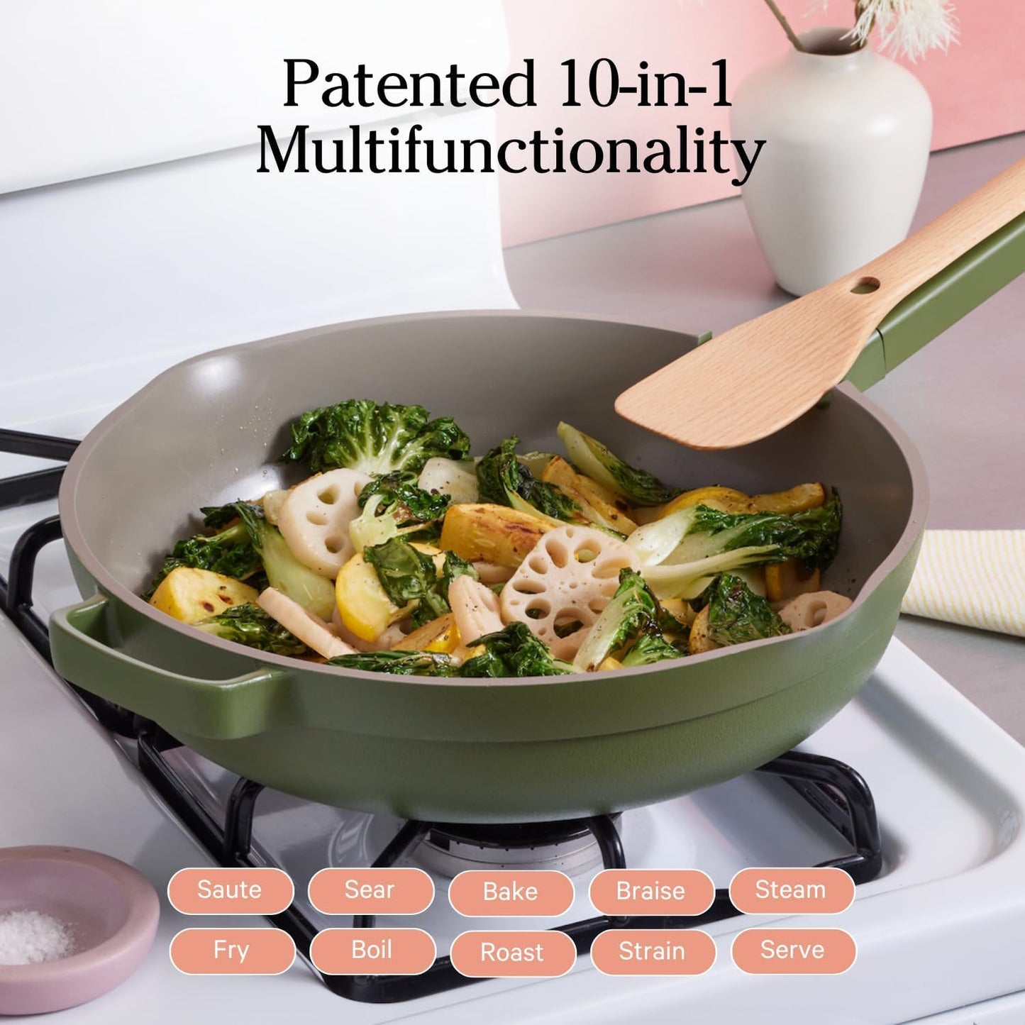 Our Place Large Always Pan 2.0-12.5” (4 Qt) Nonstick, Toxin-Free Ceramic Cookware | Patented 10-in-1 Aluminum Frying & Sauté Pan | Safe for Oven, Induction & All Cooktops up to 450°F | Sage
