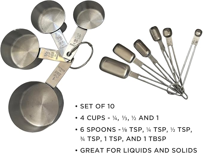 Fox Run Stainless Steel Measuring Cup/Spoon Set, Silver, 6.5 x 3.2 x 2"