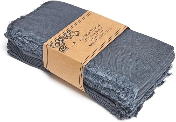 ACCENTHOME Grey Cotton Linen Napkin Set of 12 18x18 inch Dinner Napkins - Washable Soft Premium Hotel Quality Reusable Napkins Perfect Table Napkins for Family Dinners, Weddings & Everyday Use, Gray