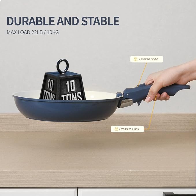 8PCS Ceramic Cookware,Nonstick Pan, Removable Handle Ceramic Pots and Pans Set, Stackable Set, Nonstick Pan Pots and Pans Set Non Stick pot(Blue)