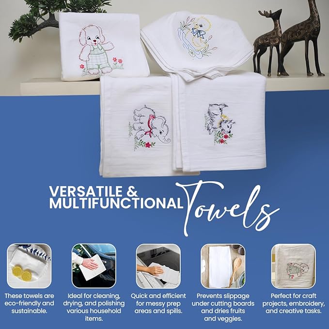 Flour Sack Towels | Tea Towel for Crafts| Kitchen Dish Cotton Blank Towel for Embroidery| Baking Bread Proofing Linen Cover| Thick Absorbent Quick Dry| 12 Pack 18"x 28" White