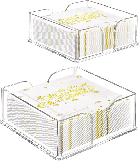 Napkin Holder, 2 PCS Clear Acrylic Guest Towel Holder for Table, Luncheon Napkin Paper Towel Tray, Buffet Napkin Dispenser Cocktail Napkin Caddy for Home Bathroom Kitchen Bar (Square 6.5"+7.5" Set)