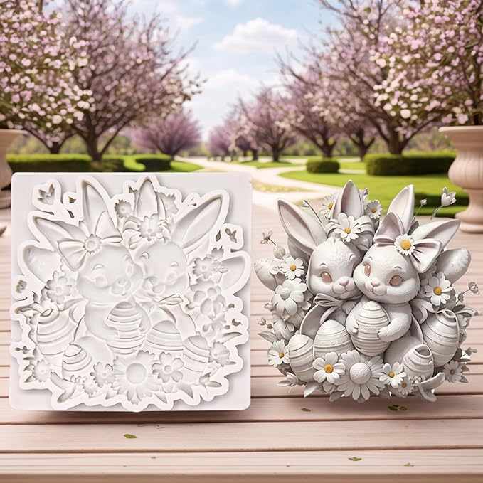 (Three-piece) Floral Easter Egg, Rabbit, Bowknot Fresh Flower Easter Egg, DIY Silicone Mold, Cake Chocolate Mold Wedding Cakeoration Tool Marshmallow Cake Mold