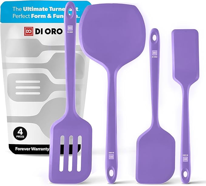 New DI ORO Silicone Turner Spatula Set - Kitchen Spatulas for Nonstick Cookware - Cooking Utensils for Flipping Eggs & Pancake - 600°F Heat-Resistant BPA Free Turners - Dishwasher Safe (4pc, Lavender)