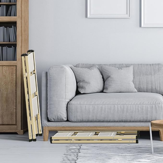 3 Step Lightweight Folding Ladder for Home, 330lbs Aluminum Step Ladder Anti-Slip for Kitchen, Step Stool Foldable Adults for Closet, 330lbs - Champagne Gold