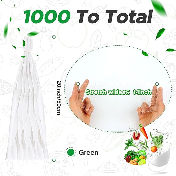 Windyun 1000 Pcs 20 Inch Reusable Mesh Nylon Netting Bulk, Fits Storage Egg Vegetable Seafood Fruits Bags Grocery Bags (White)