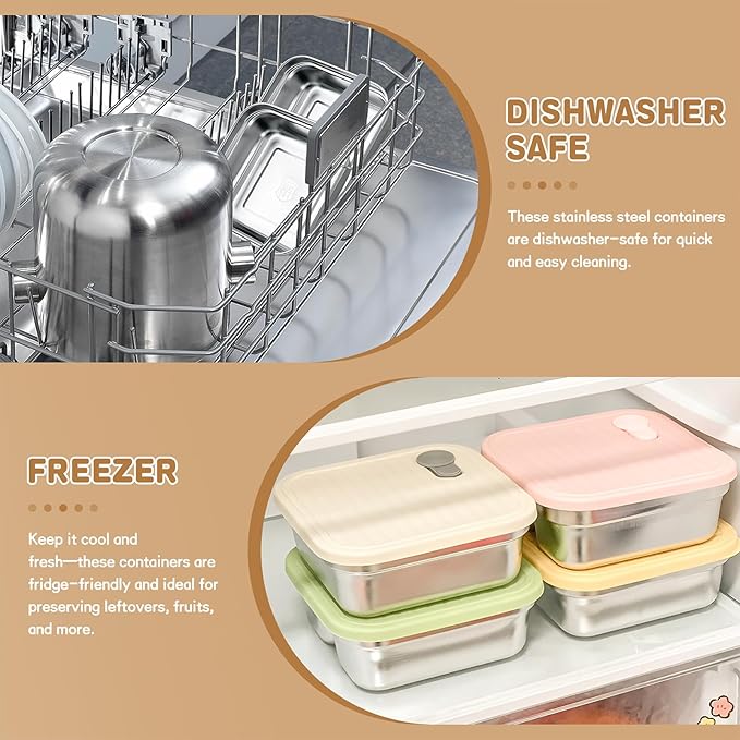 2 Pack Sandwich Containers, 20oz Stainless Steel Sandwich Box with Lids, Reusable Metal Meal Prep Lunch Boxes, BPA-Free, Dishwasher Safe, Food Storage Containers for Snacks & Fruits (White, Green)