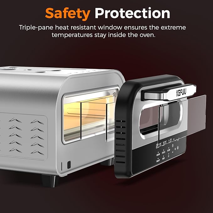 Pizza Oven Indoor, Makes 12 Inch Pizzas in 90s at 850°F, Countertop Electric Pizza Oven with Continuous Baking Without Reheating, Pizza Cooker with 6 Preset Modes, Pizza Stone & Peel Included