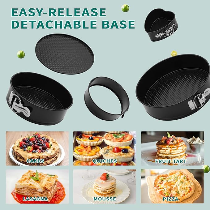 SHIKORI Springform Pan Set, Nonstick 3pcs (4-7-9 in) Springform Pans Cheesecake Pan Removable Bottom, Leakproof Round Spring Form Pans Cake Pans Sets-Red