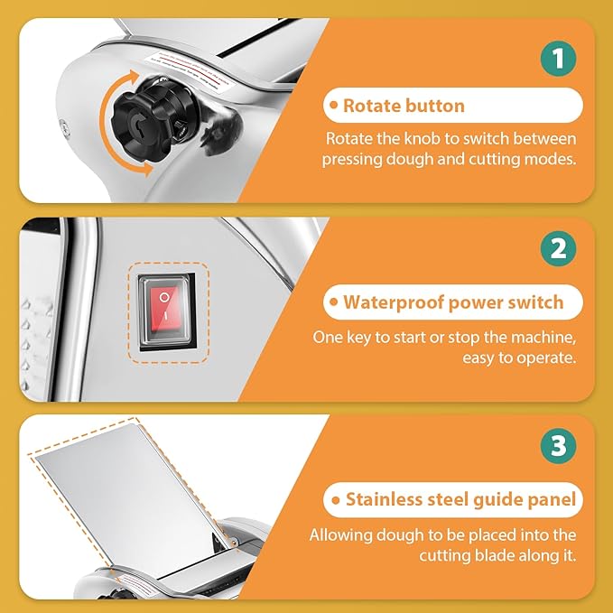 Newhai Electric Pasta Maker Family Noodle Making Machine Dough Roller 2.5mm Spaghetti 4mm Wide Noodle 9mm Fettuccine Cutter 110V US Stainless Steel for Home Use