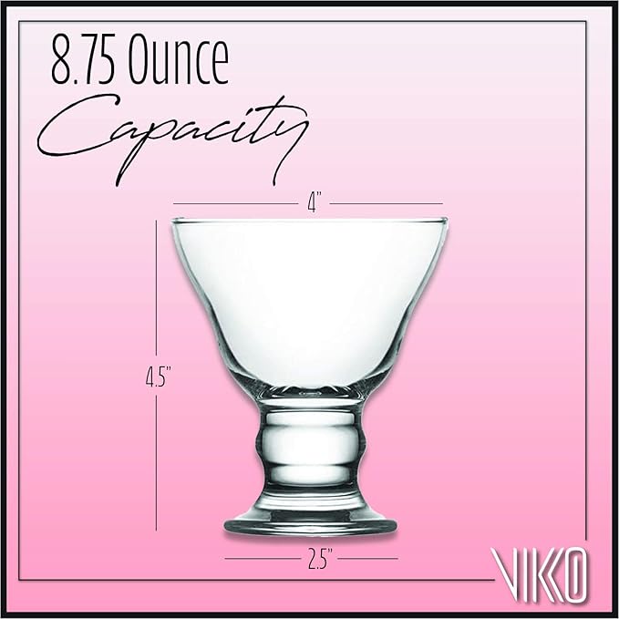 Vikko Ice Cream Bowls, Set of 6 Dessert Bowls, Thick and Durable Ice Cream Sundae Bowls, Dessert Cups for Pudding, Fruit, and More, Large Size 8.75 Ounce, Dishwasher Safe