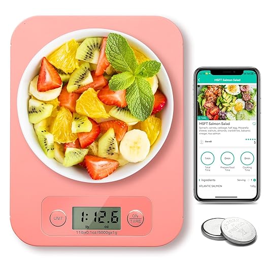 Smart Food Scale for Weight Loss, Digital Food Scale Grams and Ounces with Nutritional Calculator, Food Weight Scale for Diet, Keto, Macro, Calories Counting, Meal Prep 0.1oz/11lb (Pink)