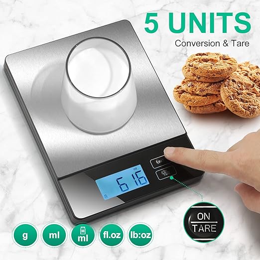 URAMAZ Smart Food Scales for Kitchen, Stainless Steel Digital Food Scale Grams and Ounces with Nutritional Calculator App, Food Weight Scale for Weight Loss, Calorie, Diet, Meal Prep 0.1oz / 11lb