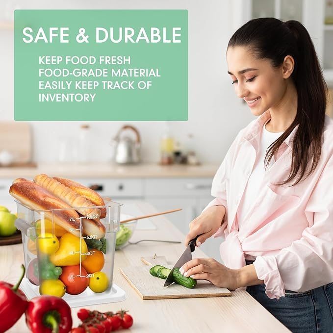 Lallisa 8 Pack 8 Qt Clear Food Storage Container with Handles and Lid Commercial Grade Square Food Storage Containers Polycarbonate Air Tight box for Home Kitchen Restaurant (Green, White)