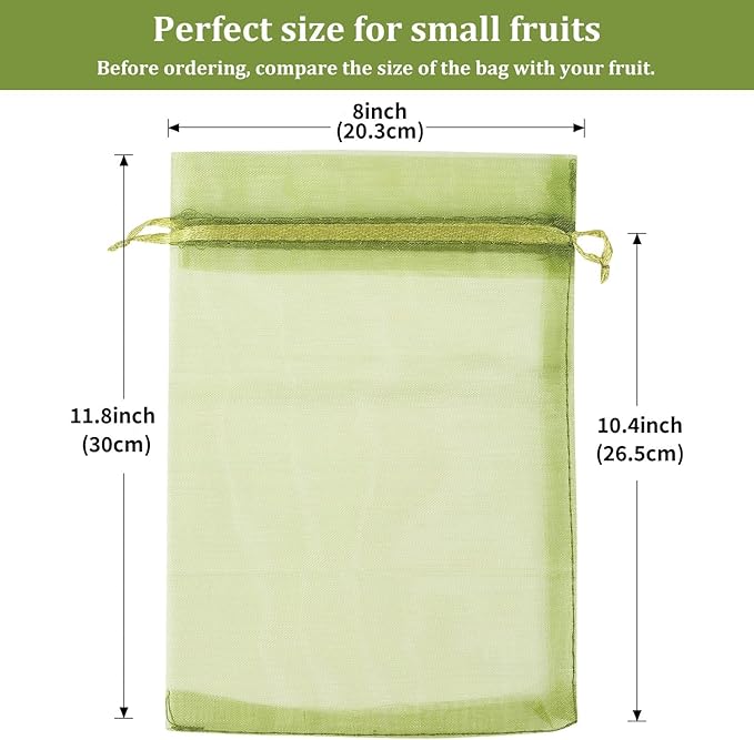 100 Pcs Fruit Protection Netted Bags, 8x12in Mesh Covers for Trees, Green Guards for Grapes & Mango Fruit Trees