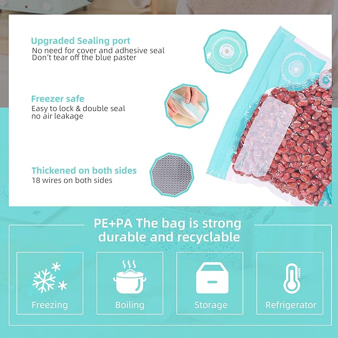 Sous Vide Bags Reusable, BPA Free Food Vacuum Sealer Bags, Double-sided 20C, Vacuum Food Storage Bags for Sous Vide Cooking/Microwave Heating, 20pcs Vacuum Zipper Bags (10.2x13.4inch)
