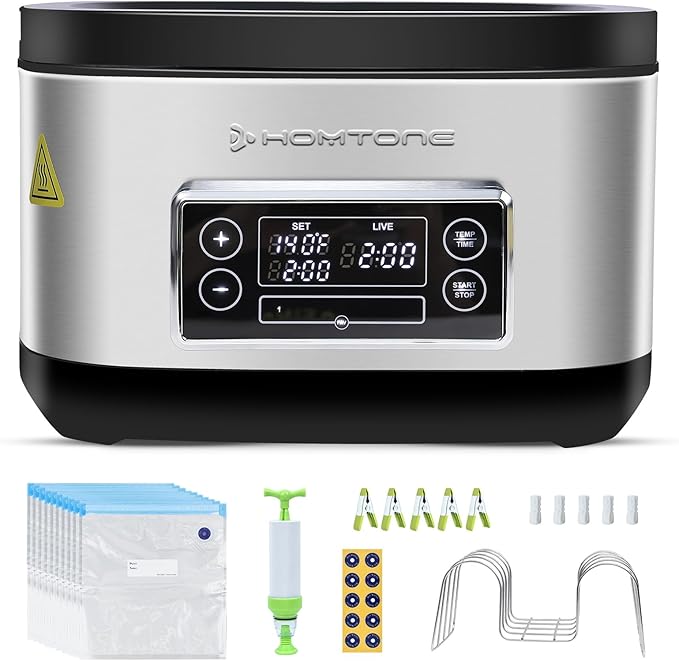 Homtone Sous Vide Cooker, Sous Vide Machine 8 Quart, Sous Vide Precise Cooker Accurate Temperature and Time Control Digital Display，Stainless Steel Suveed Cooking Machine Vacuum Bags + Pump Included