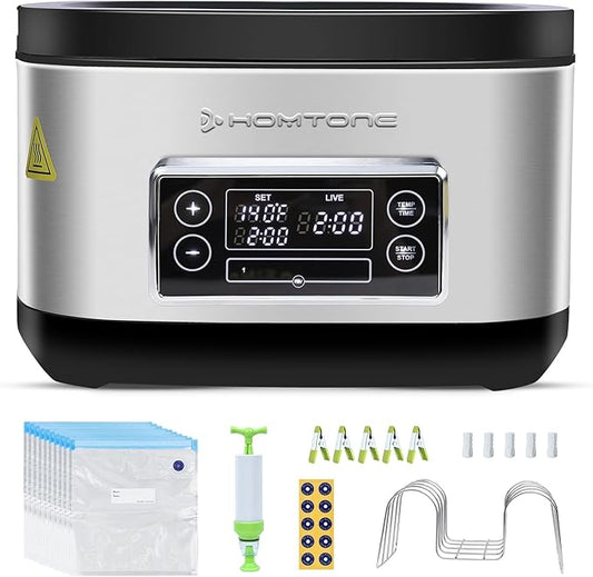 Homtone Sous Vide Cooker, Sous Vide Machine 8 Quart, Sous Vide Precise Cooker Accurate Temperature and Time Control Digital Display，Stainless Steel Suveed Cooking Machine Vacuum Bags + Pump Included
