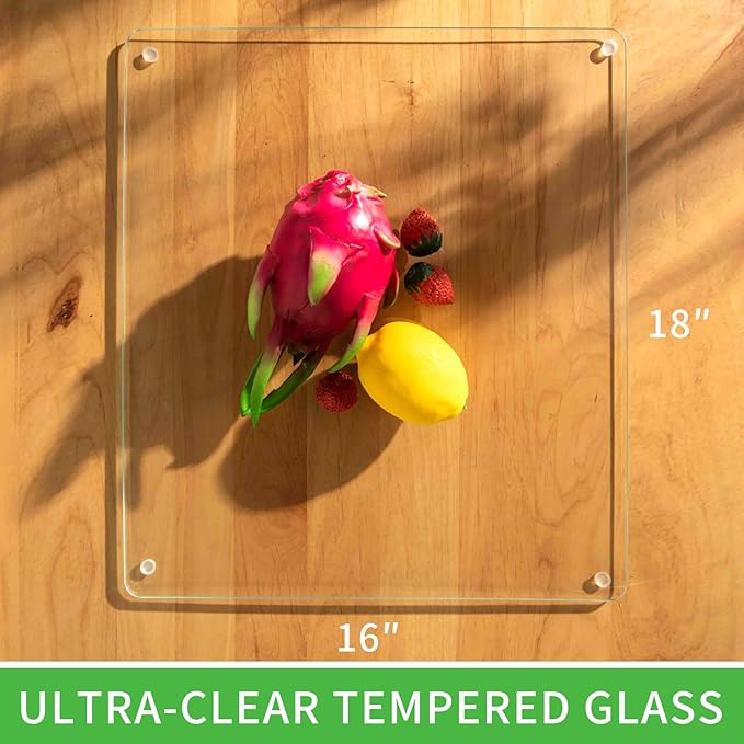 Tempered Glass Cutting Boards For Kitchen 16 x 18 - High Transparency for Countertop Protection, Scratch-Resistant, Heat-Resistant, Dishwasher safe(Large)