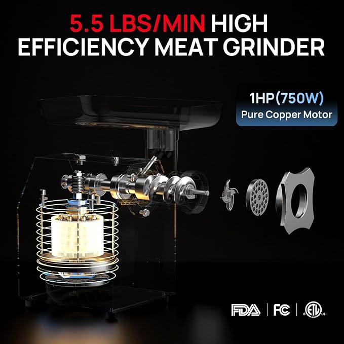 Electric Meat Grinder #12, 1.0 HP Heavy Duty Stainless Steel Meat Mincer, 2400W Max, Includes 2 Blades, 2 Plates & 3 Sausage Stuffing Tubes, Meat Grinder for Home Kitchen & Restaurant Use