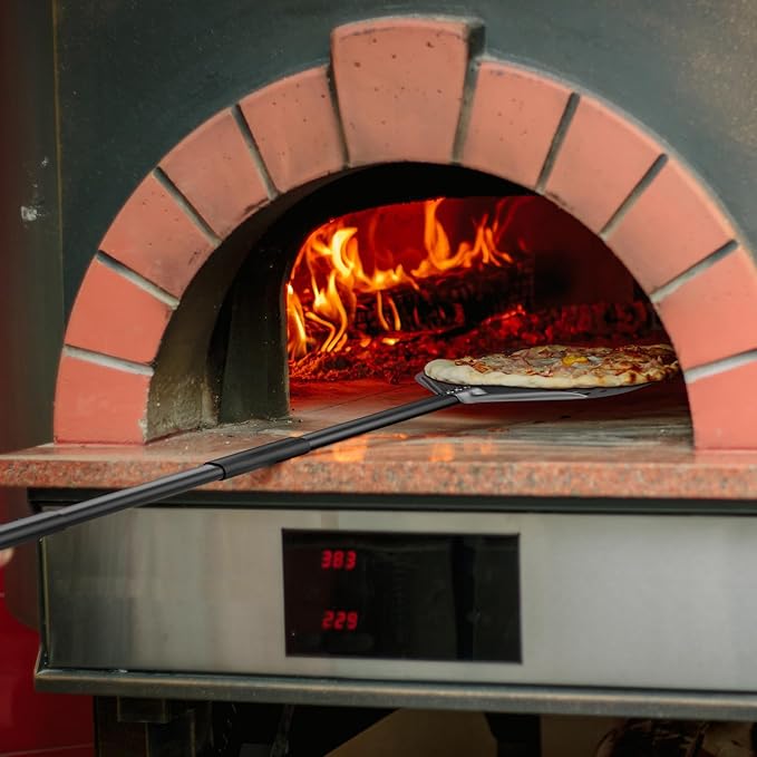 12" x 14" Pizza Peel Long Handle, Perforated Pizza Spatula 43.8 Inch Overall, Professional Aluminum Turning Peel for Baking Commercial Ovens