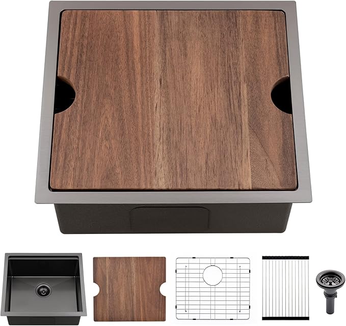 21 x 18 Inch Black Undermount Bar Sink Workstation Wet Bar Prep Kitchen 16 Gauge Single Bowl Small Kitchen Sink