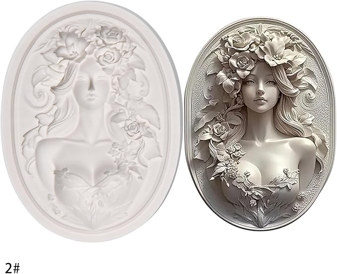 (Four-piece set) Flower picture frame girl, elegant female relief, DIY silicone mold, cake chocolate mold wedding cake decoration tool soft cake