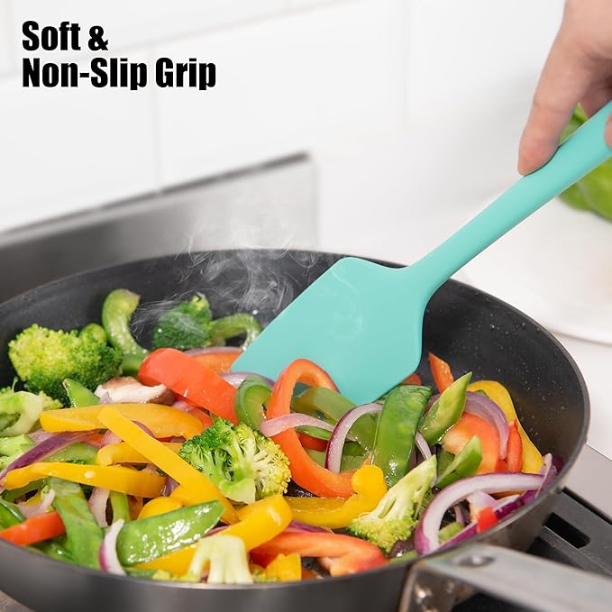 600°F Heat Resistant Silicone Spatula, Doosu High Temp Flexible Kitchen Rubber Bowl Scrapers Food Grade Seamless Baking Supplies Scratch-Proof for Scraping Non-Stick Pans (11.4in, Aqua Sky)