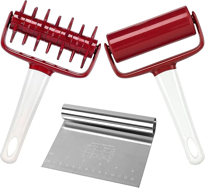 3 pcs Pizza Tool Set Including Pastry Pizza Roller, Pizza Dough Docker that Time-Saving and Dough Cutter (3 pcs)