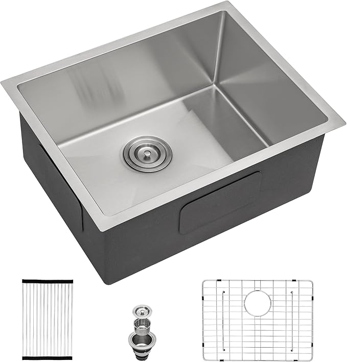 Lordear Bar Sink Undermount 21 inch Bar Prep Kitchen Sink 16 Gauge Stainless Steel Single Bowl Kitchen Sink Basin 21" x 18" Handmade