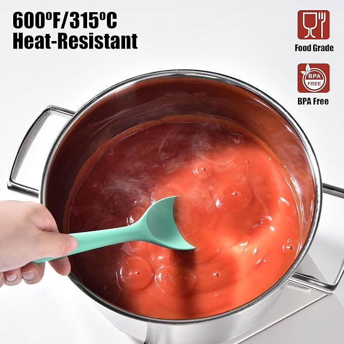 Doosu Silicone Spoon Spatula, 600ºF Heat-Resistant Food Grade Rubber Spoonula with Seamless Design, Non-Stick Flexible Scraper Kitchen Cooking Spoon Baking Tool for Mixing, Scraping (Aqua Sky)