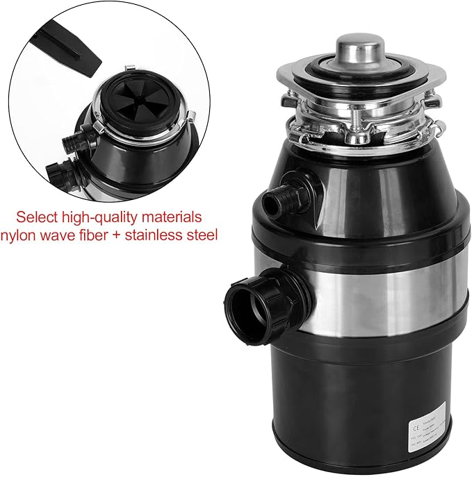 Topteng Garbage Disposal 3/4 HP 2800 RPM Under Sink Kitchen Food Waste Disposer w/Plug