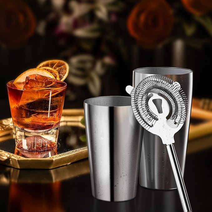 Stainless Steel Cocktail Shaker, 3-Piece Mixology Bartender kit, Bar Set with 18oz & 28oz Mixed Drink Shaker, Cocktail Tin Hawthorne Strainer