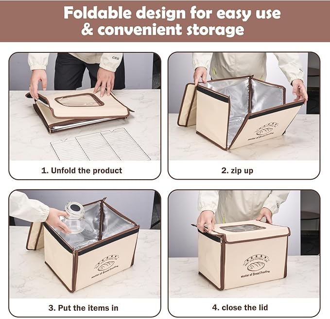 Bread Proofing Box with 50-113℉ Temp Control & 48H Timer - Folding Dough Proofing Box with Metal Rack Warming Foldable Proofer for Sourdough, Bread Baking, Pizza, Yogurt