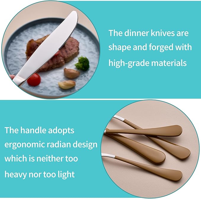 20-Piece Brown Silverware Set for 4, 18/0 Stainless Steel Flatware Cutlery Utensils Set, Include Dinner Knives,Dinner Forks,Dinner Spoons,Salad Forks,Teaspoons,Dishwasher Safe