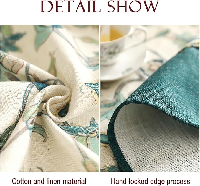 patdrea Designer Floral Linen Table Cloth Durable Breathable Table Cover Decoration Kitchen Dining Tablecloth for Rectangle Tables for Kitchen Dining Christmas,Holiday,Patio,63"x 87"