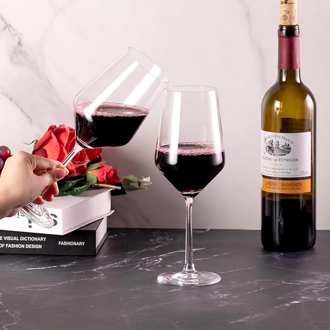 KAMMAK Wine Glasses Set of 2, 18 oz Hand Blown Crystal Bordeaux Wine Glasses, Thin Rim & Long Stem, Perfect for Red & White, Daily Use, Wedding Anniversary or Birthday Gift with Gift Box, S83BJ54