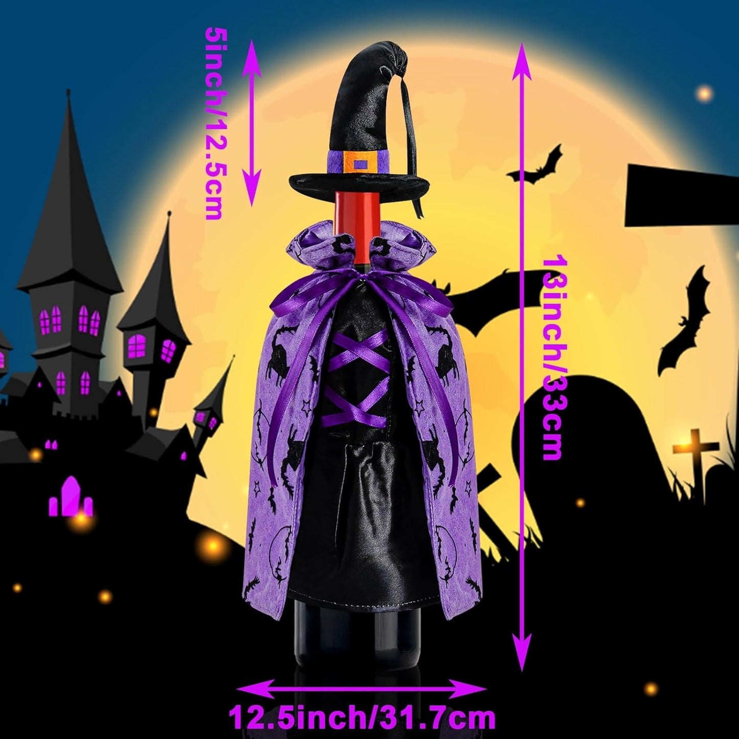 LOMIMOS Witch Halloween Wine Bottle Cover,Non-Fabric Ideal Gift for Hostess Best Party Table Decor (2PCS)